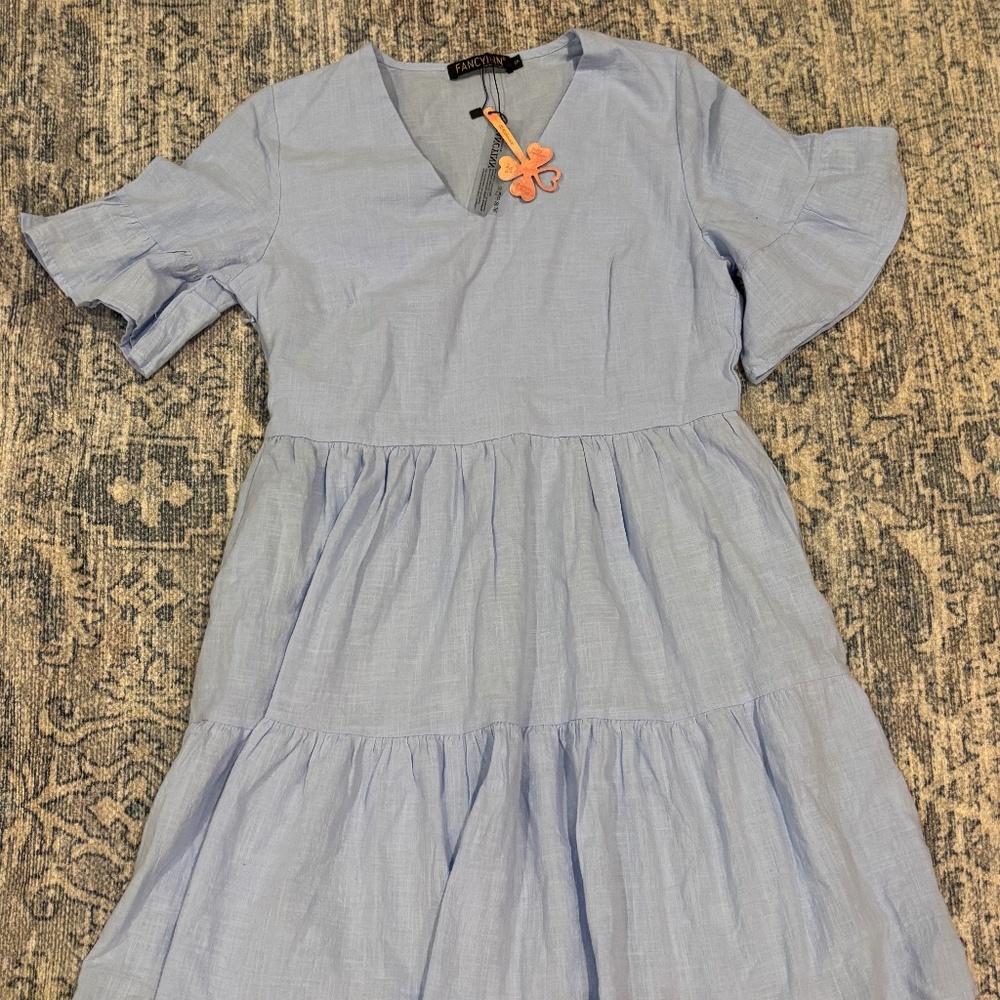 NWT Fancyinn baby blue short sleeve ruffle dress size S